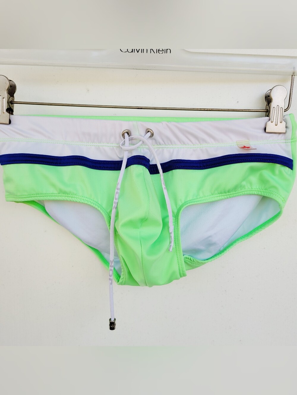 Jor Swim Briefs Small Neon Green White Drawstring Small *Read*